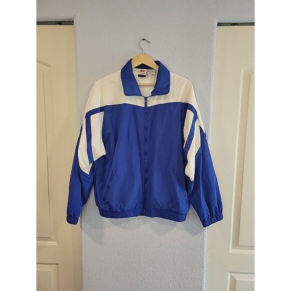 A4 Other - VTG A4 Jacket Men's LARGE Blue Full Zip Nylon Pockets Sports Coach Windbreaker
